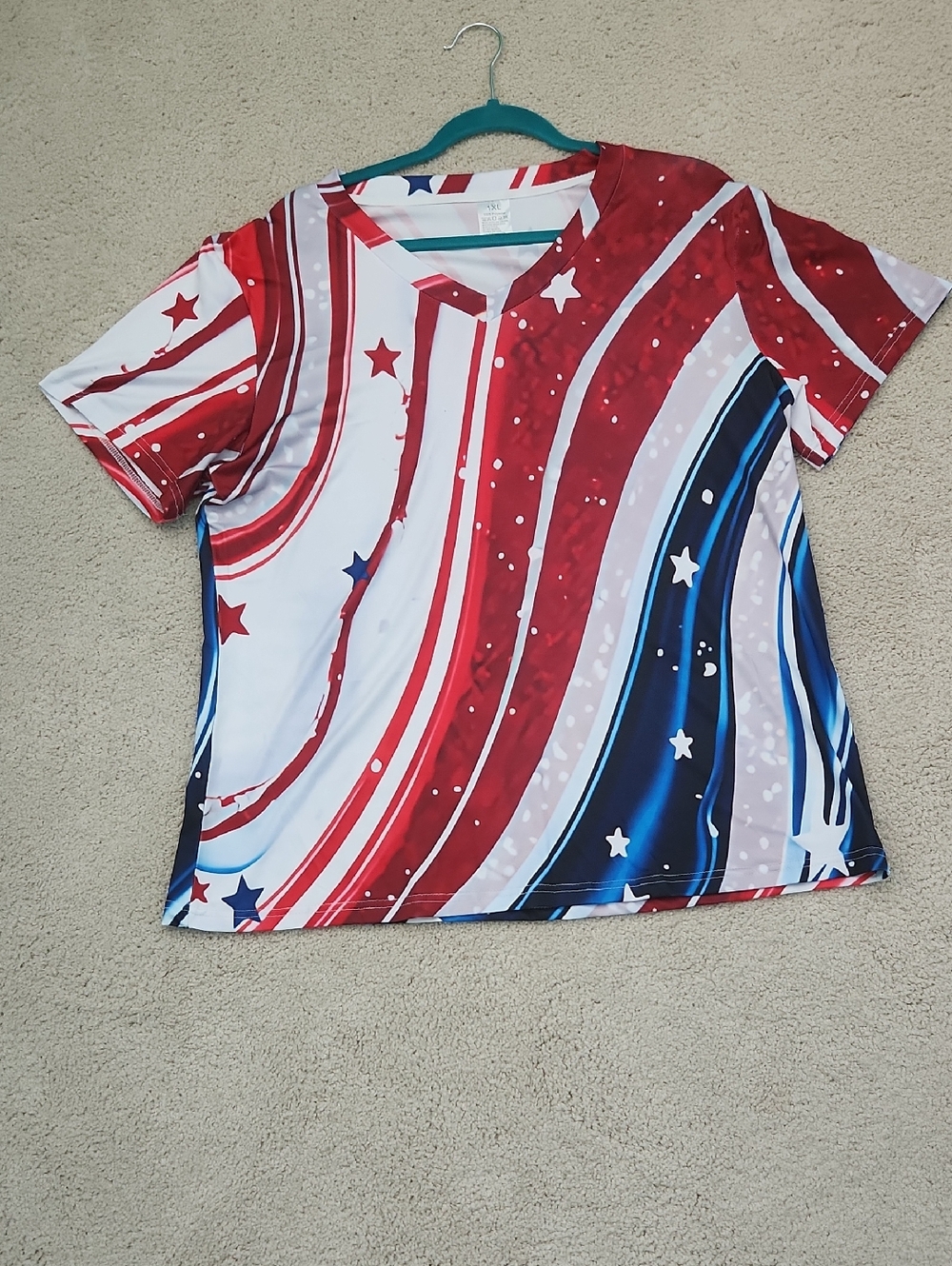 Womens Red White & Blue Stars V-Neck Top
